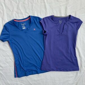Nike Dri Fit & Champion Athletic Top LOT Bundle Women Small Purple Blue Workout